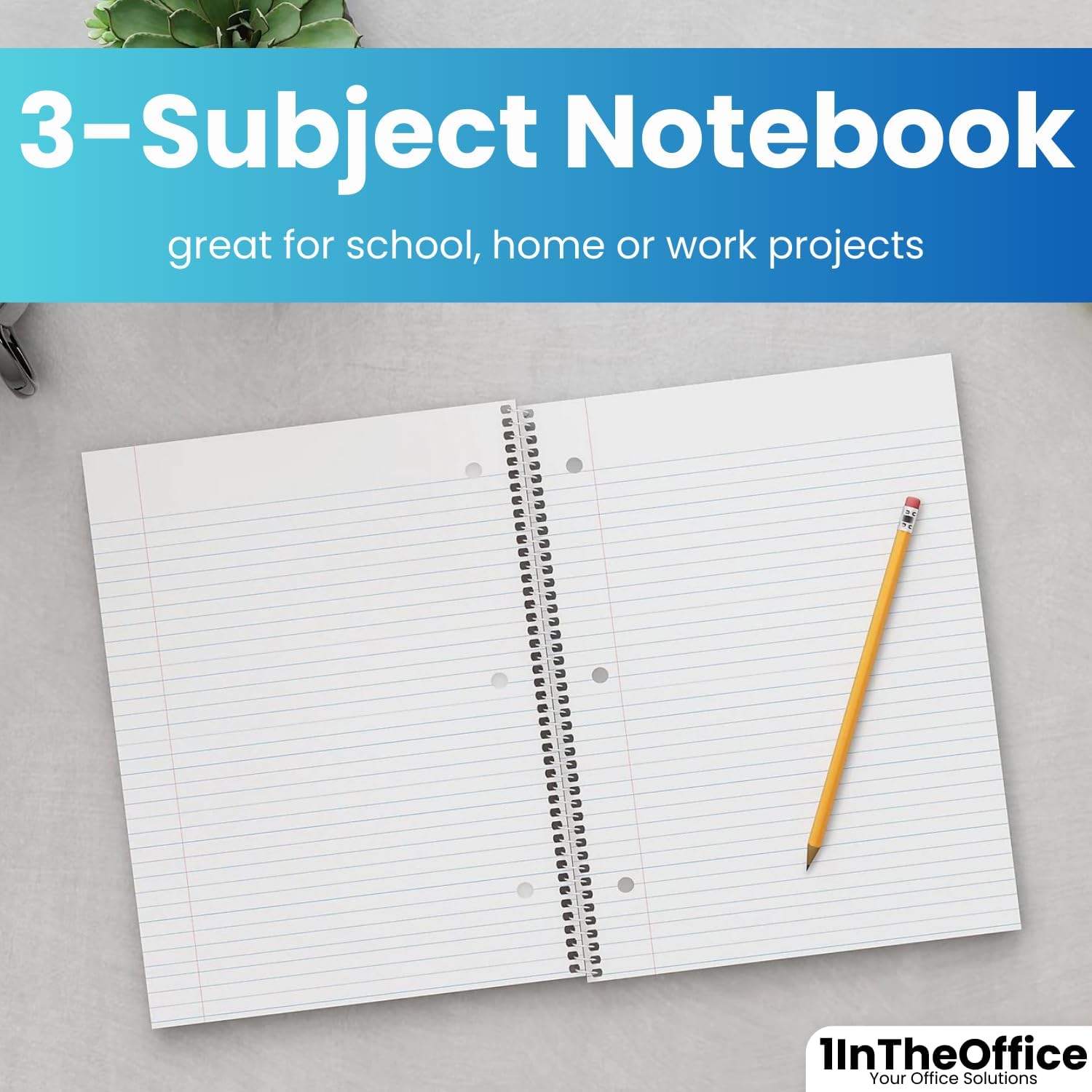 1InTheOffice Cuaderno de espiral con rayas universitarias de 10.5 x 7.5 pulgadas, cuadernos de 1 materia, cuadernos de espiral encuadernados con