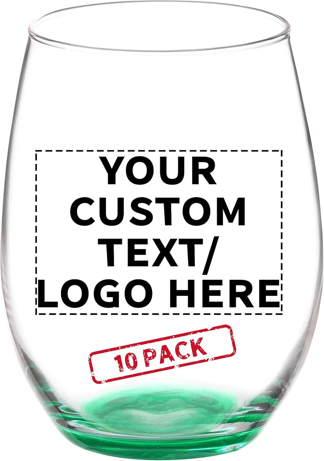 DISCOUNT PROMOS Juego de 10 copas de vino ARC sin tallo, 21 onzas, texto personalizable, logotipo, Chardonnay, Cabernet, Merlot, Sauvignon, verde