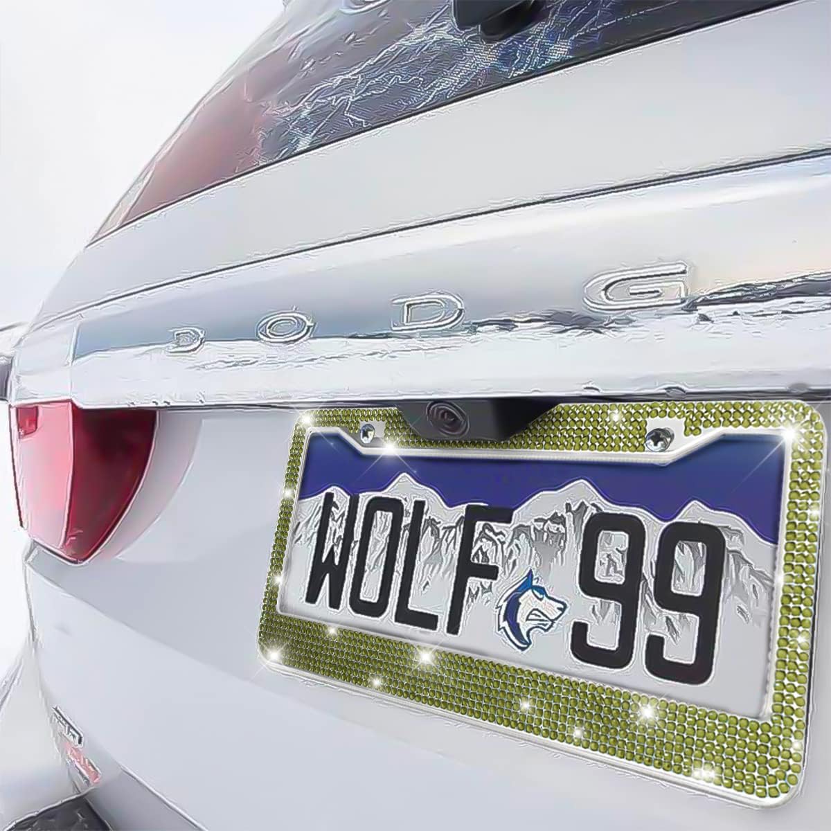 YALOK Marco de matrícula de automóvil con diamantes de imitación brillantes, de acero inoxidable, universal para la mayoría de automóviles, SUV,