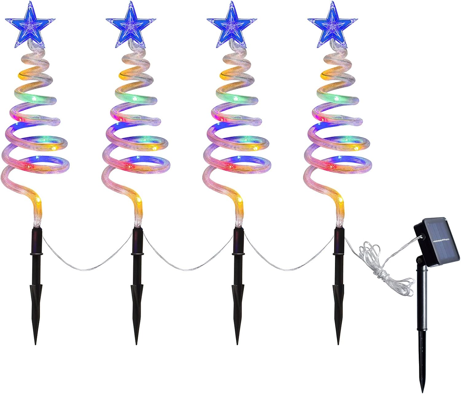 Juego de 4 luces en espiral para árbol de Navidad, preiluminadas con energía solar, 40 LEDs, para decoración de Navidad al aire libre, para camino,