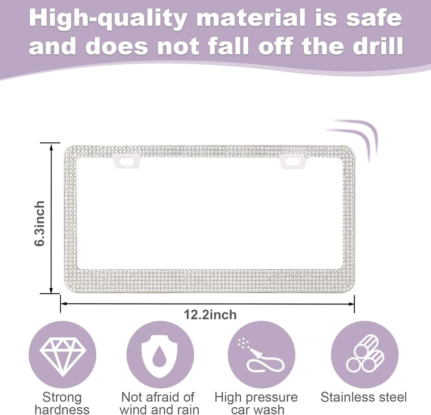 Paquete de 2 marcos de matrícula brillantes para mujer, accesorios de automóvil con diamantes de imitación brillantes para mujer, cubierta de placa