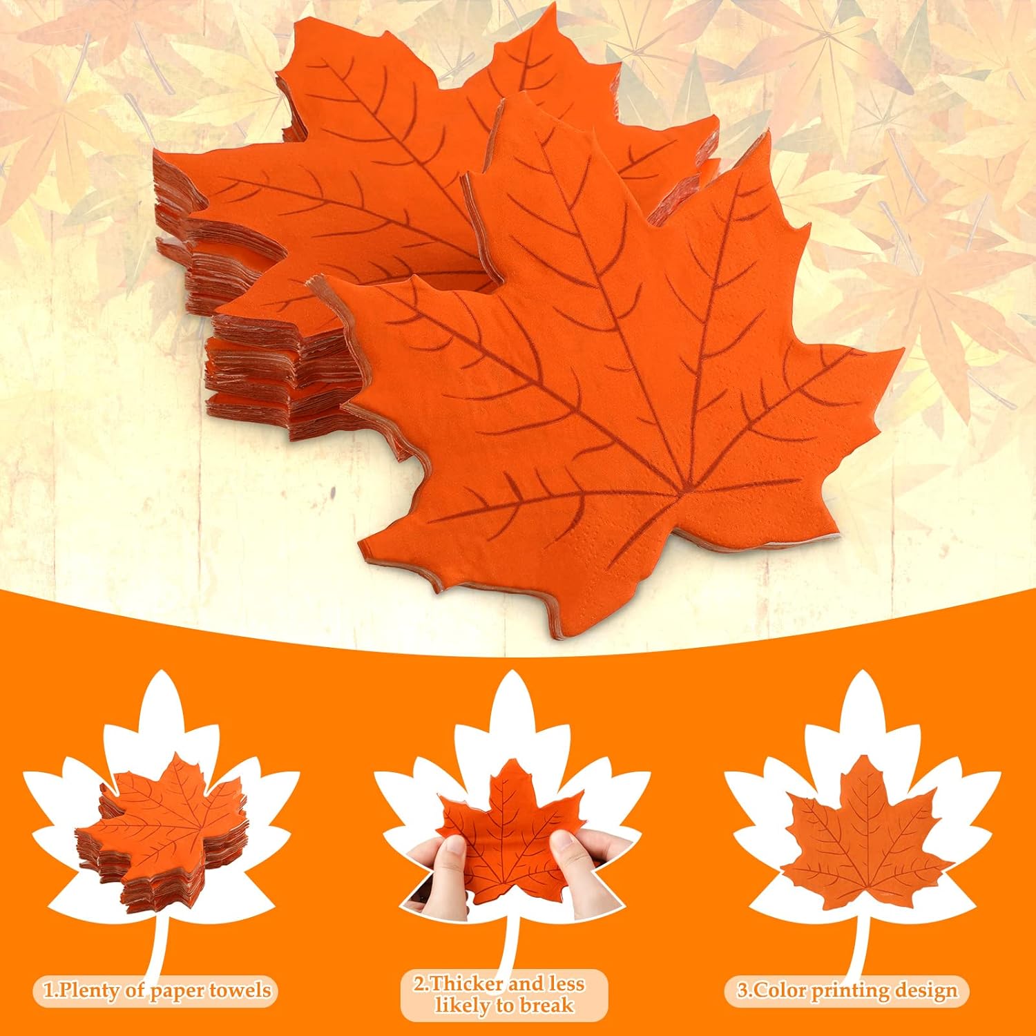 100 servilletas de papel desechables de otoño, Día de Acción de Gracias, servilletas de otoño de papel para suministros de fiesta, mesa de comedor,