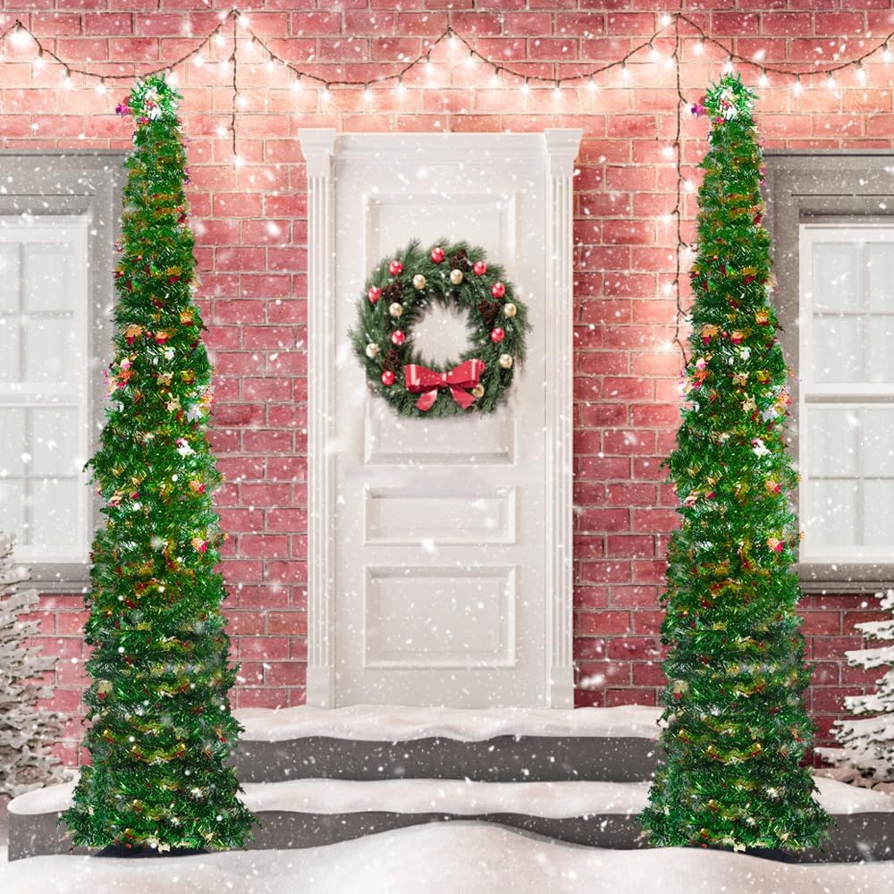 Árbol de Navidad desplegable de 5 pies con soporte, árbol de Navidad artificial plegable, árboles de Navidad de lentejuelas fáciles de montar y