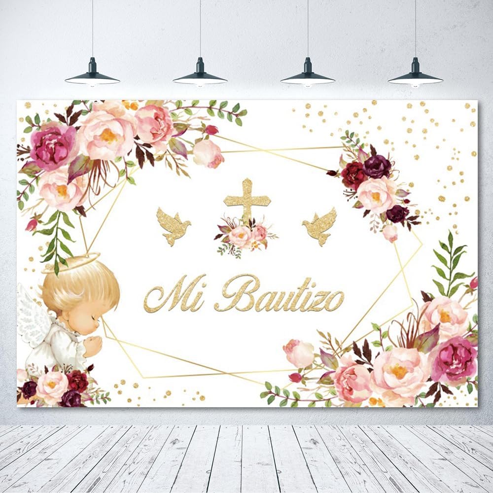Mi Bautizo – Telón de fondo de bautismo para fotografía de vinilo de 10 x 8 pies, decoración de fiesta de la primera comunión, telón de fondo de
