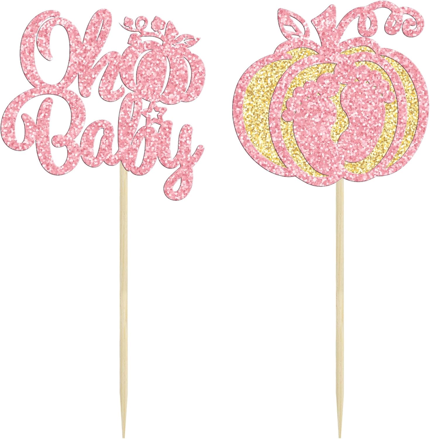 Gyufise 24 adornos para cupcakes de calabaza rosa, decoración de pastel de baby shower, decoración para baby shower con temática de calabaza,