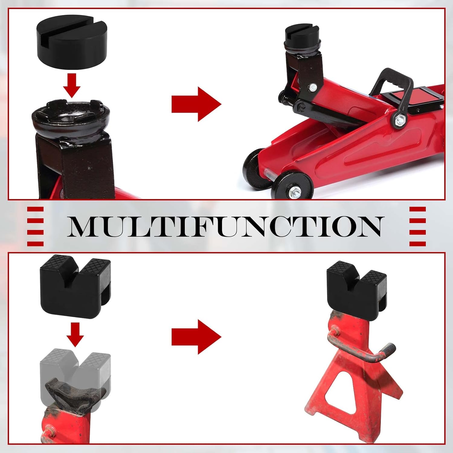Amylove 8 uds 2 tipos Jack Stand Pads Adaptador Universal Ranurado Marco Rail Pellizca Soldaduras Protector Goma Jack Pad para Jack Stand Accesorios