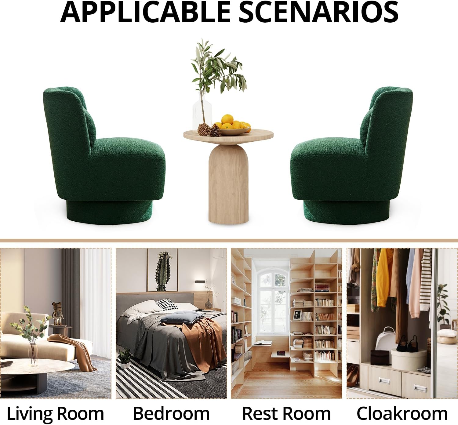 LLS Sofá giratorio con almohada lumbar, base de metal de 360, tapizado moderno, barril, sherpa, sofá individual cómodo sin brazos para sala de