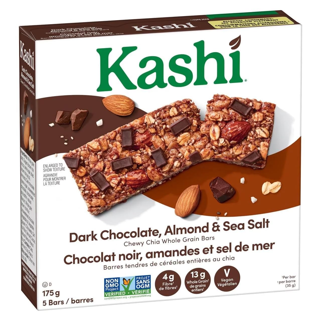 Kashi – Barras de granola masticables variedades, chocolate oscuro cereza, moca y sal marina de almendras, (paquete de 3 cajas), 175 g6.1 oz