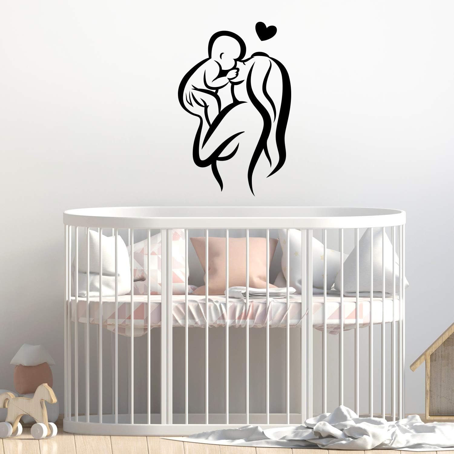 Calcomanía de vinilo para pared, silueta de mamá y bebé, 34 x 22 pulgadas, elegante y moderna forma de cuerpo femenino, hogar, trabajo, dormitorio,