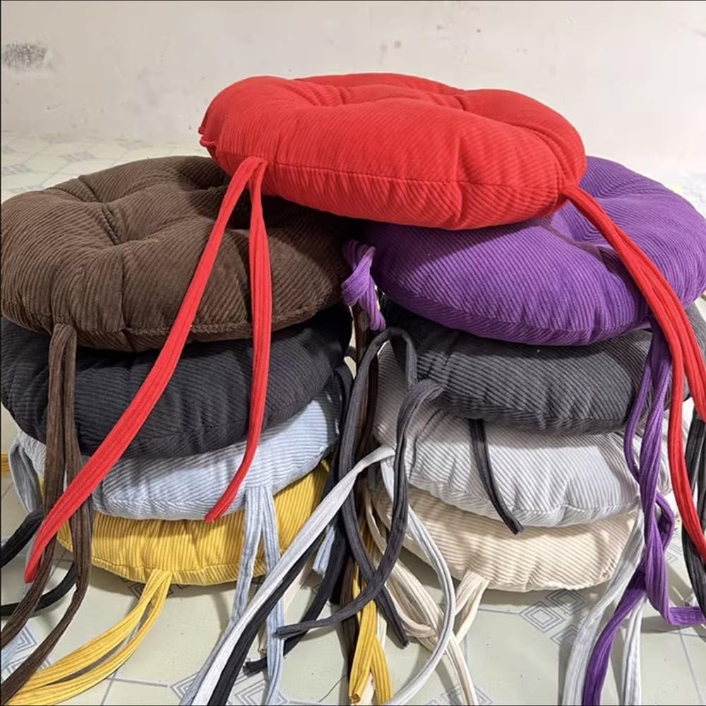 Cojín de asiento redondo de pana gruesa con lazos, antideslizante y súper suave, para cocina, taburete de bar, comedor, 11.8 pulgadas, 13 pulgadas,