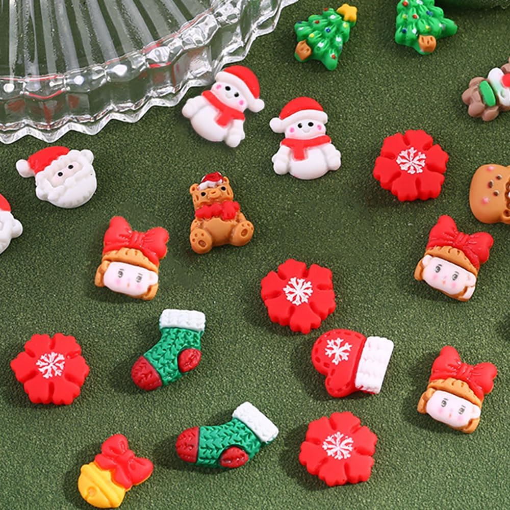 20 dijes de uñas de Navidad con dibujos animados 3D, árbol de Navidad, Papá Noel, muñeco de nieve, campanas, alce, copos de nieve, adornos de uñas