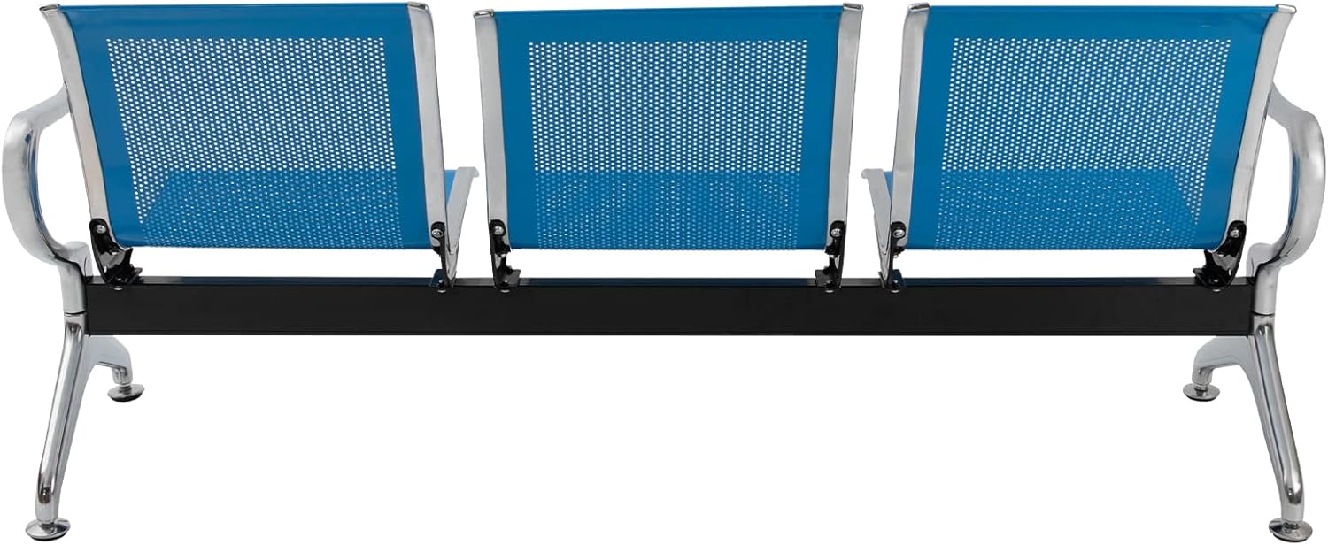 Sillas de recepción para sala de espera con brazos para oficina, aeropuerto, hospital, banco, conferencia de negocios (3 asientos, azul)