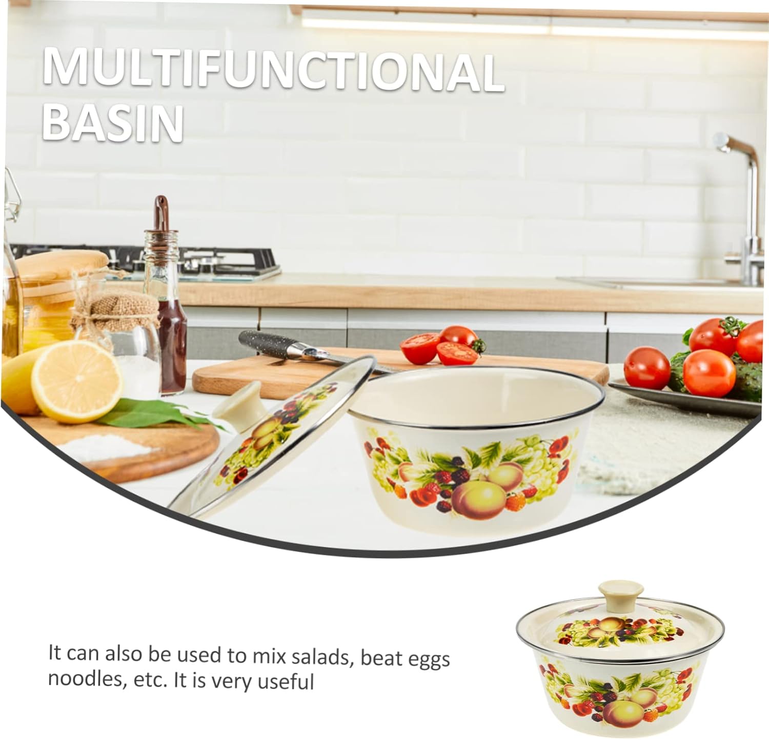RORPOIR Recipientes de lavabo con tapa de esmalte Cuenca de sopa de esmalte Cuencos para mezclar cuencos de alimentos Ensaladera de acero inoxidable