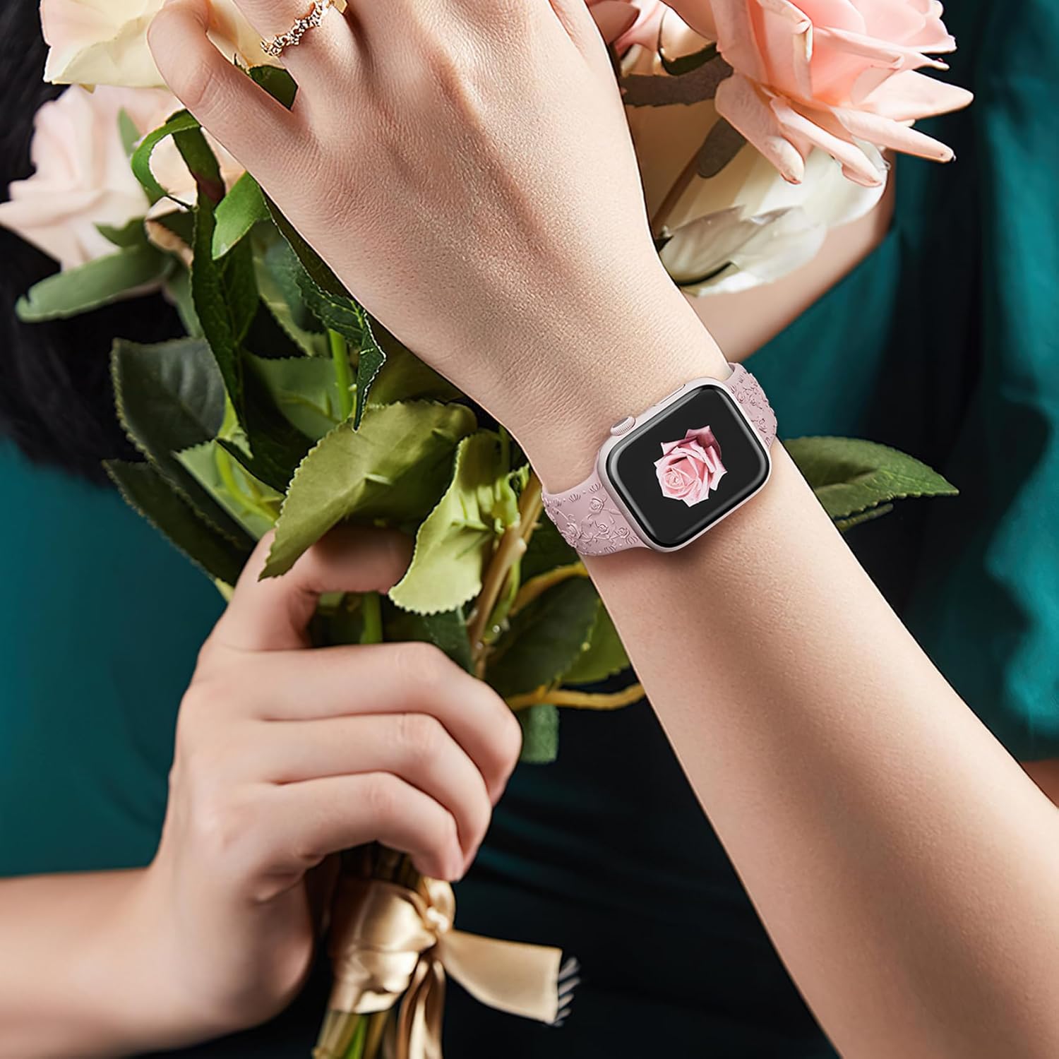 Lindas correas florales para Apple Watch Band para mujeres de 1.575 in 1.614 in 1.496 in 1.772 in 1.732 in 1.654 in Ultra2 1.929 in para niñas y