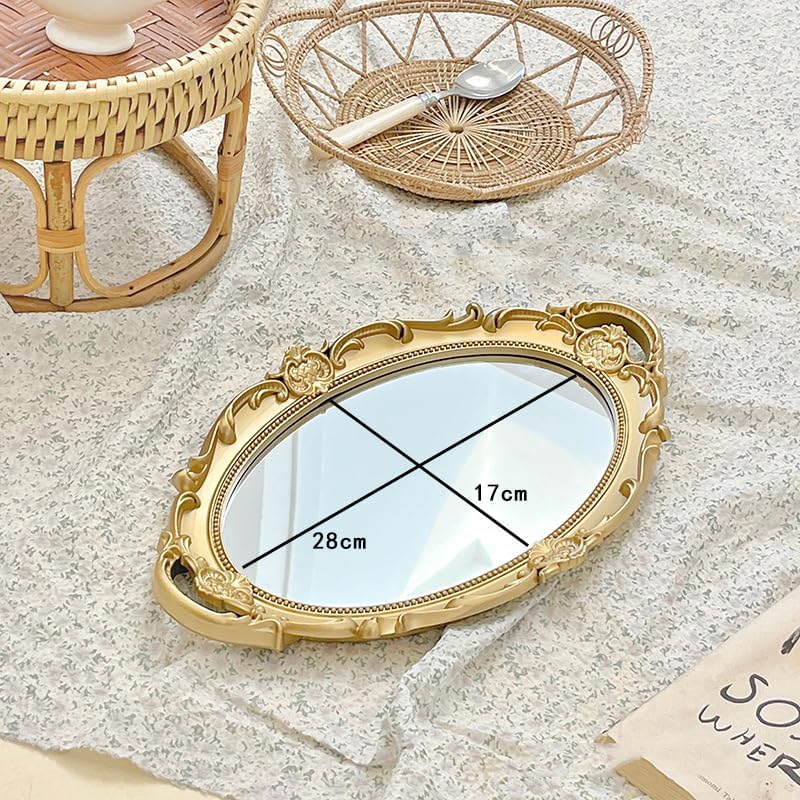 Espejos de baño para montaje en la pared, espejo de tocador de plástico, enmarcado, barroco, decorativo, barato, espejos de pared (blanco ovalado)