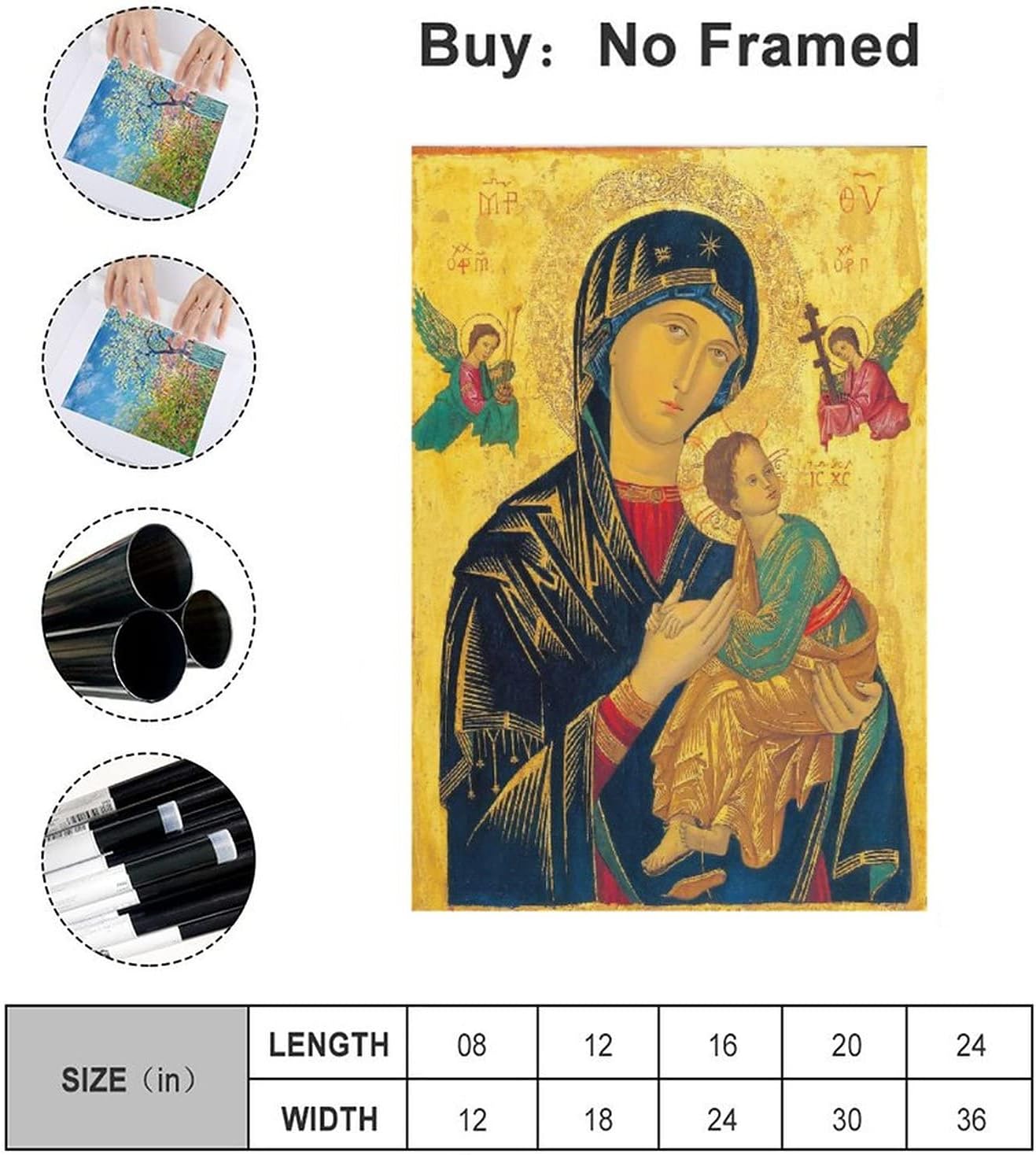 JINGZ Póster en lienzo con texto en inglés “Perpetual Help Madre de Dios” Virgen María para decoración de pared, pintura para sala de estar,