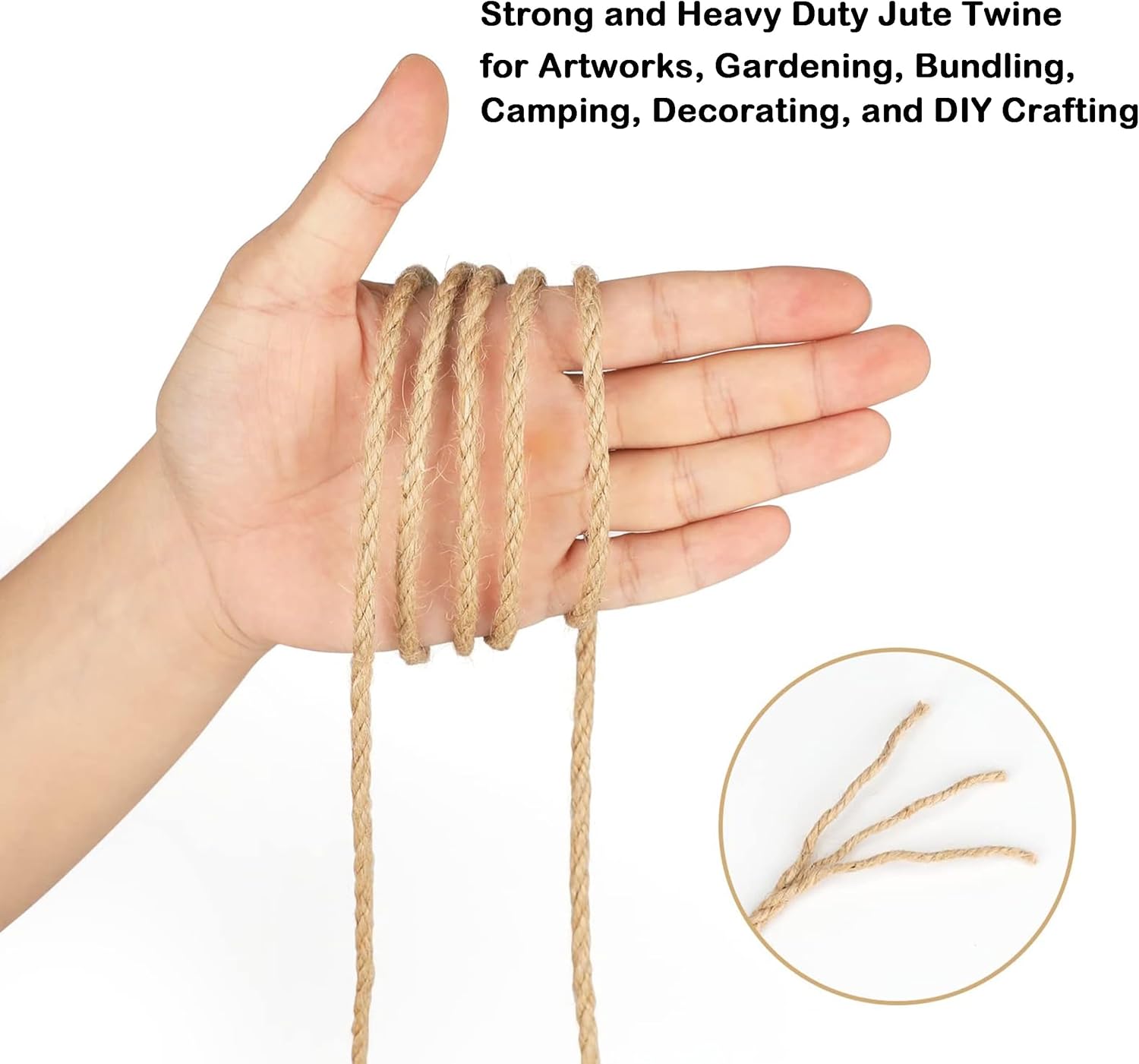 Cuerda de yute de 0.157 in, cuerda trenzada de yute natural de 328 pies, cuerda de yute marrón resistente y gruesa para manualidades, jardinería,