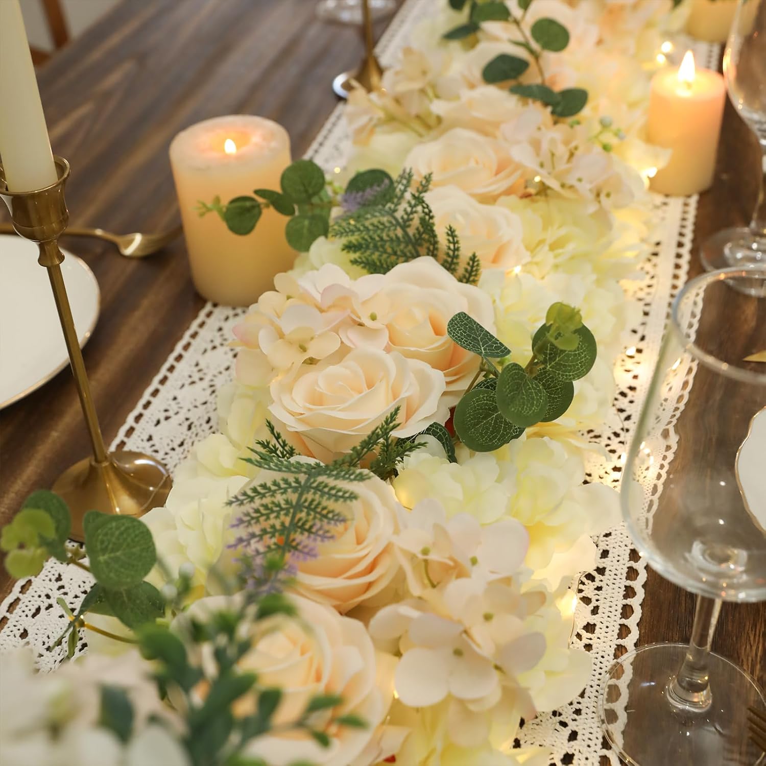 Garisey Mesa de comedor de boda, centro de mesa de flores, 2 piezas, decoración de carretera falsa de seda, rosa artificial para mesas, decoración