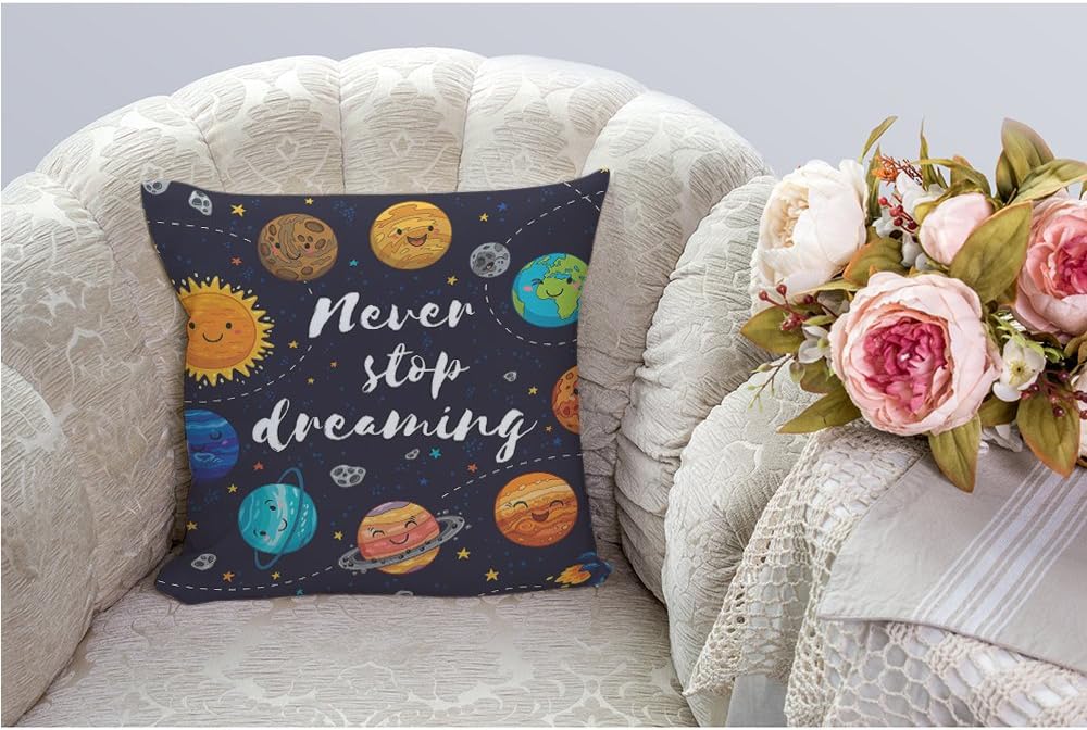 HGOD DESIGNS Funda de almohada para el espacio exterior, planetas y cúmulos de estrellas, sistema solar, luna y cometas, sol, cosmos, algodón, lino,