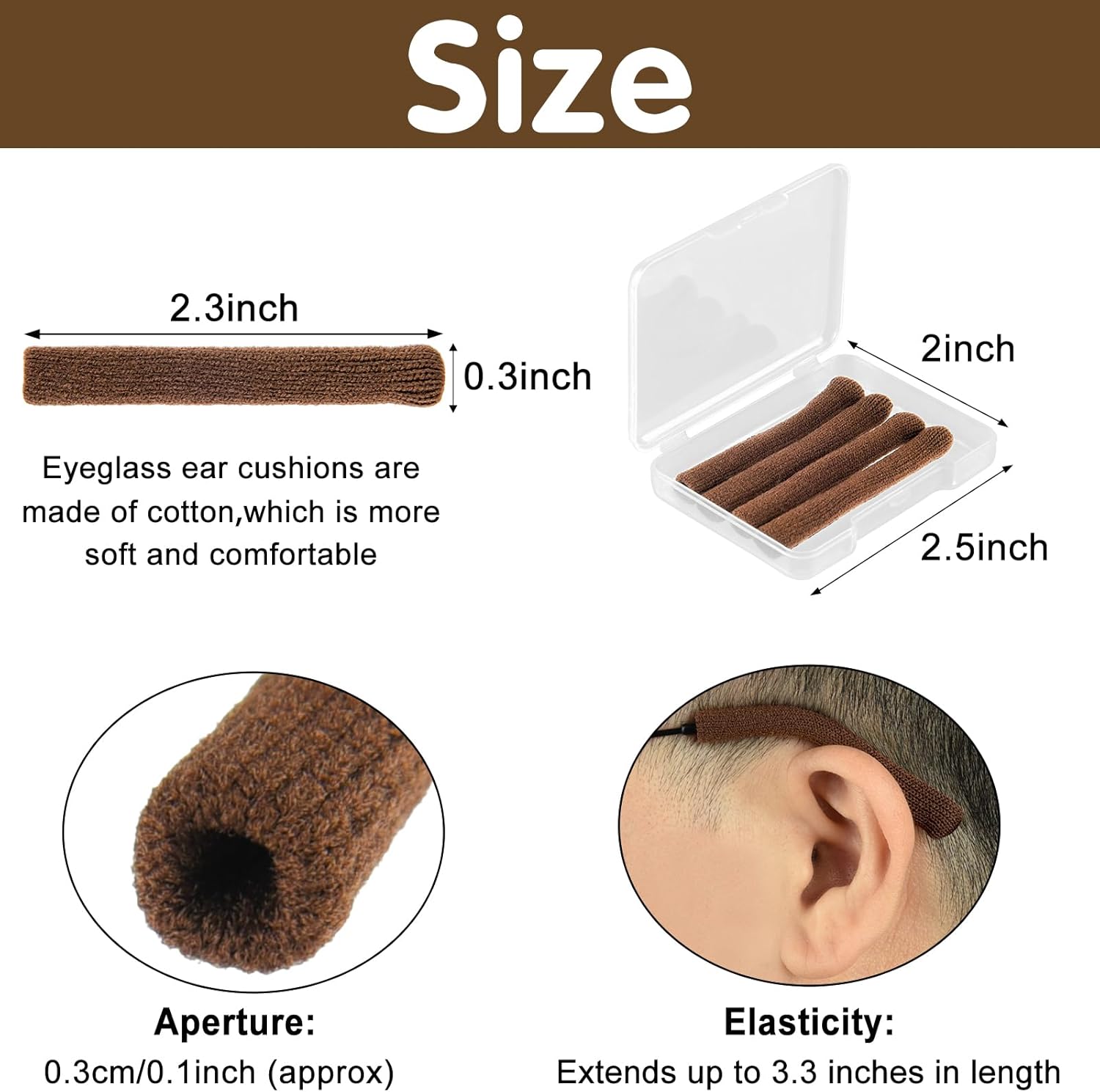 Cojines de oído para gafas, tejido suave, de algodón, retenedor, puntas de templo, manga antideslizante, elástica, comodidad, Marrón