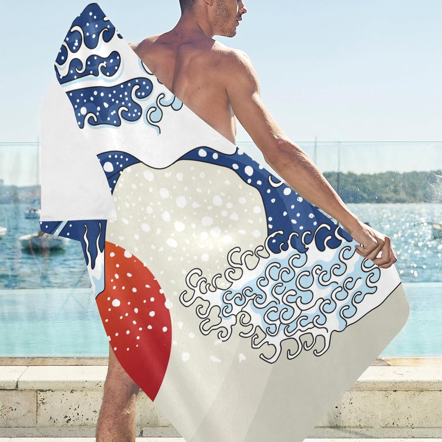 Toalla de playa de 30 x 60 pulgadas, estilo vintage, con ondas japonesas, puesta de sol, toalla grande para mujeres de viaje