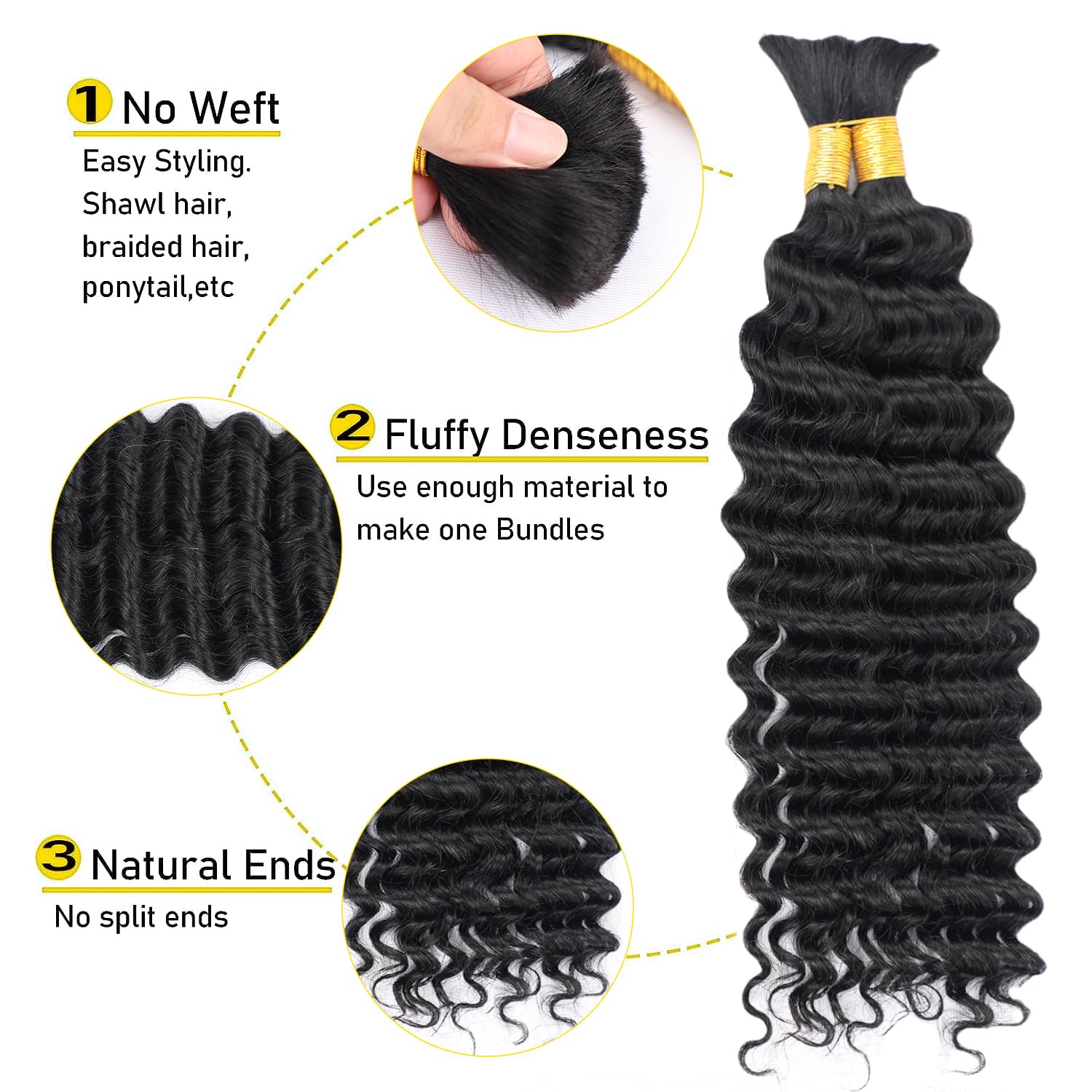 Cabello humano trenzado de 22 pulgadas, cabello humano trenzado húmedo y ondulado, cabello humano para trenzar ondas profundas, extensión de cabello