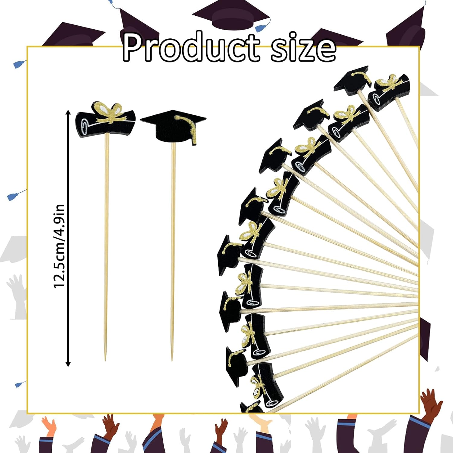 200 palillos de cóctel de graduación, 4.7 pulgadas, palillos de dientes de cóctel, palillos de dientes largos decorativos de bambú para suministros