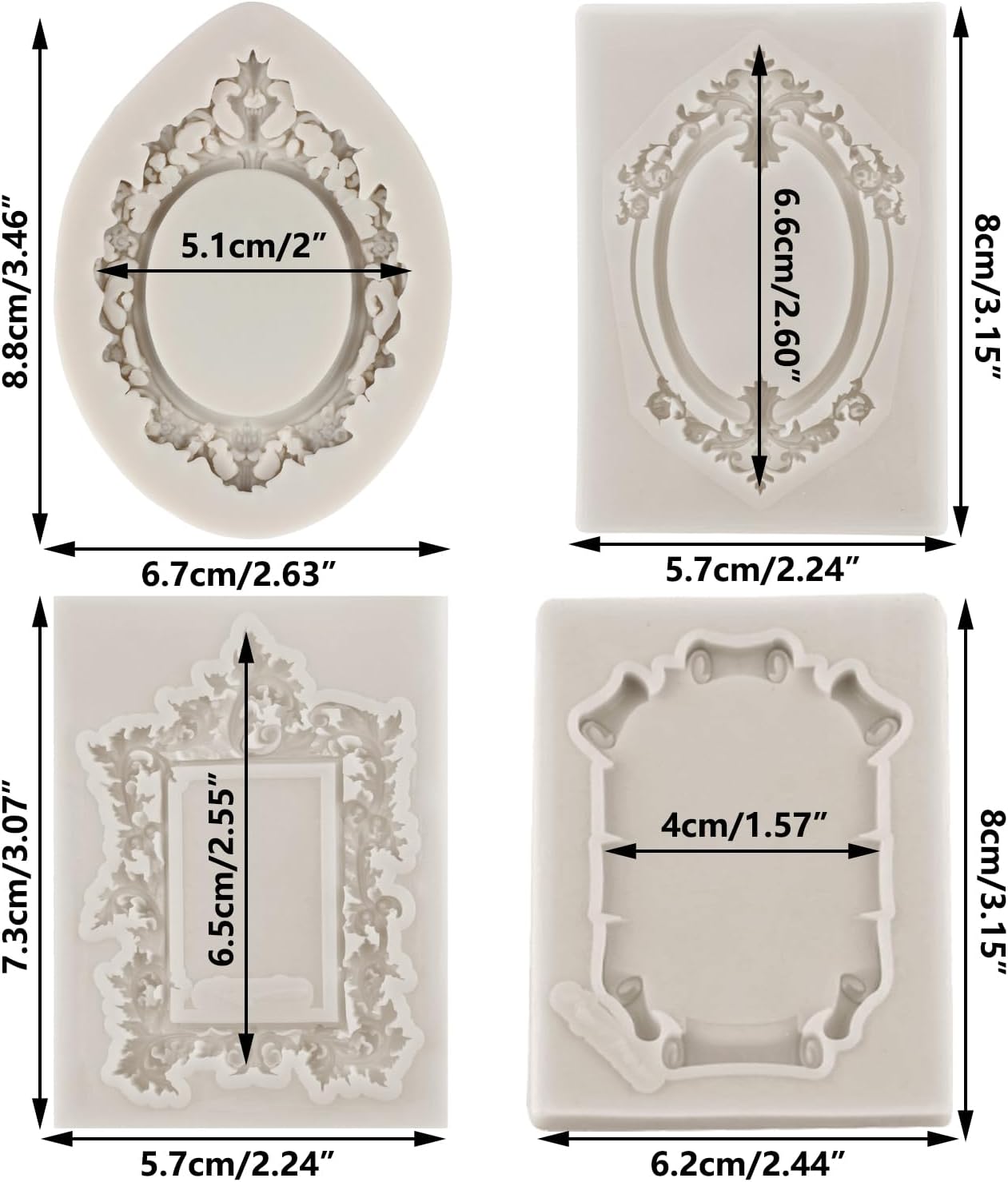 Marcos de fotos de silicona estilo barroco Curlicues Scroll Lace Photo Frame Molds Fondant Moldes para decoración de tartas, decoración de cupcakes,