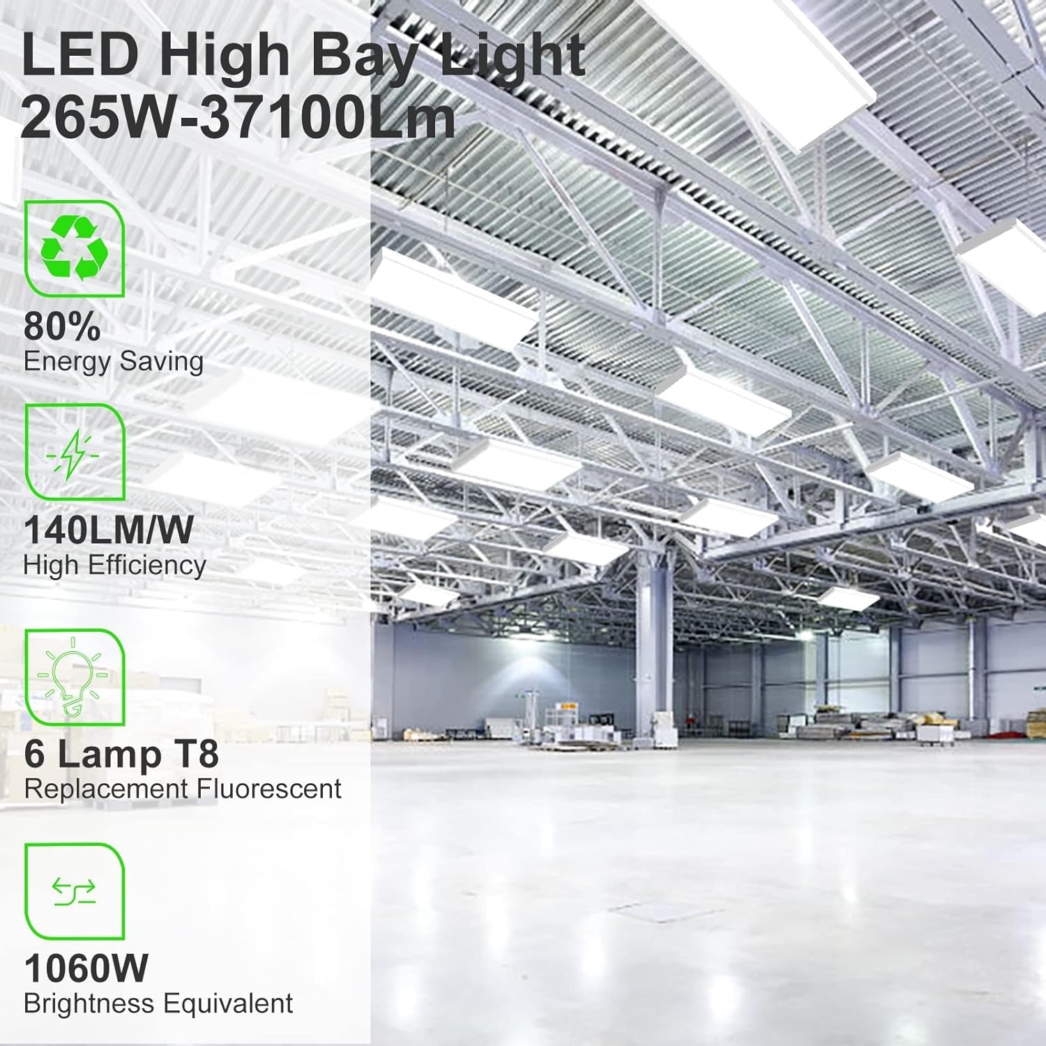 bulbeats Paquete de 2 luces LED para tienda de bahía alta, iluminación de área grande de 4 pies y 265 W 1060 W HPS equivalente Luz de día de 5000 K