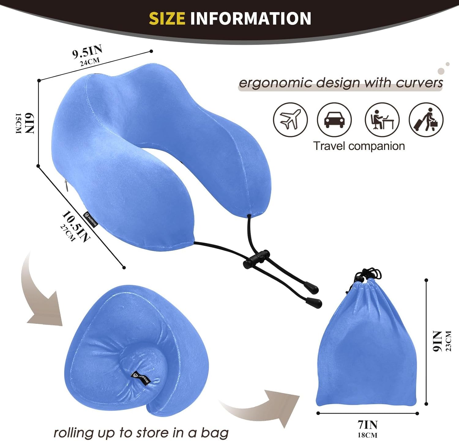 Salvia Blue – Almohadas compactas de viaje, almohada de espuma viscoelástica en forma de U, almohadas de viaje para aviones