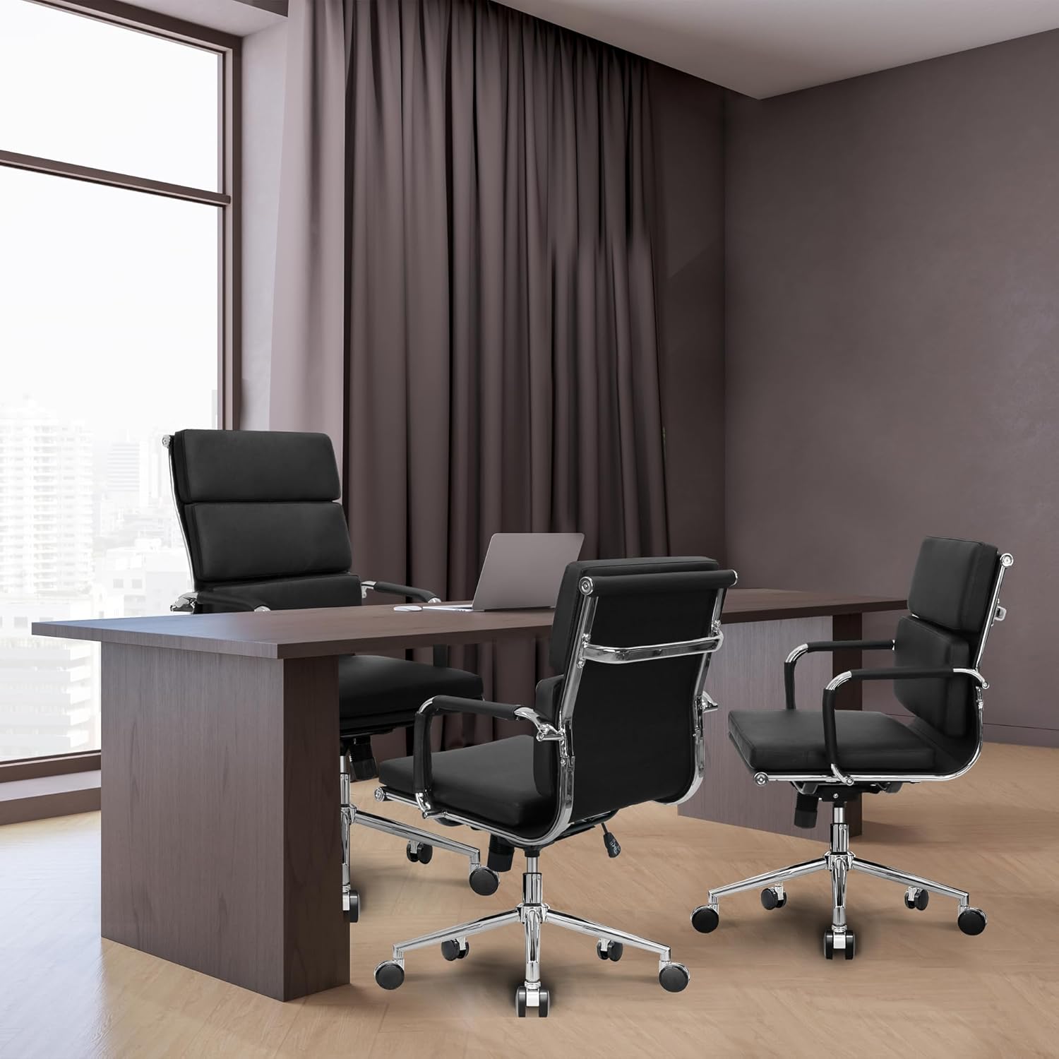 NEO CHAIR Escritorio de oficina en casa Silla ejecutiva moderna de piel sintética, reposabrazos para conferencias, silla de tareas acolchada