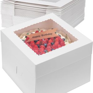 18 cajas para tartas de 10 x 10 x 8 pulgadas, 80 calcomanías y caja grande para tartas blancas con ventana, cajas de panadería altas cuadradas para 18 cajas para tartas de 10 x 10 x 8 pulgadas, 80 calcomanías y caja grande para tartas blancas con ventana, cajas de panadería altas cuadradas para