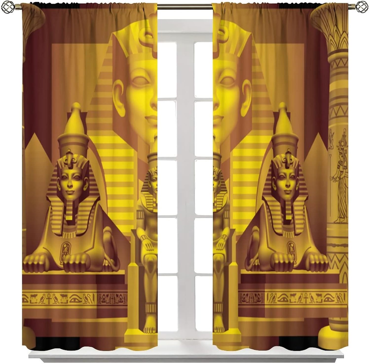 Cortinas egipcias, faraón egipcio antiguo, esfinge, pirámide sagrada, cortinas con estampado dorado para dormitorio, sala de estar, bolsillo para