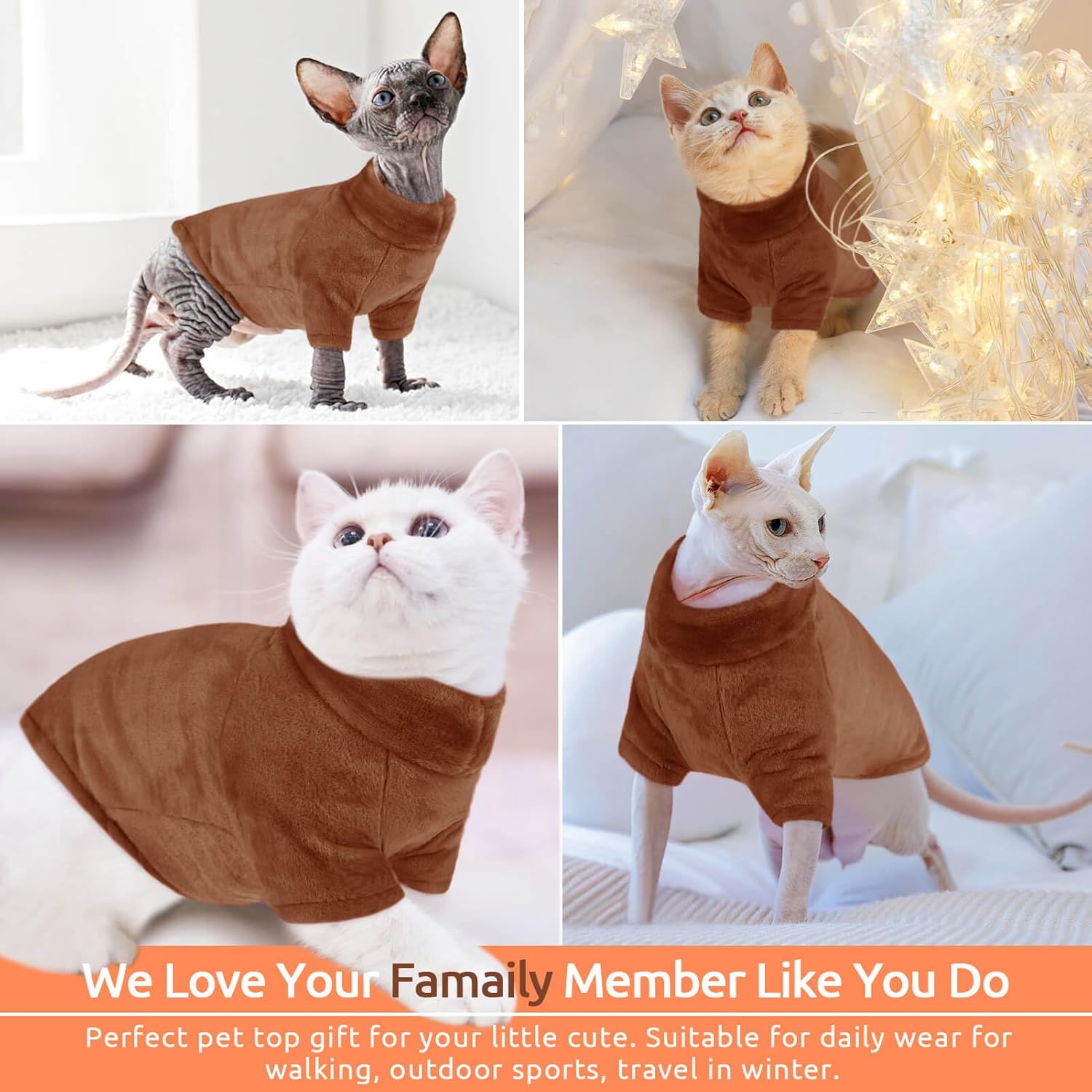 SUNFURA Abrigo de cuello alto para gato, chaleco de forro polar de invierno para gato, pijama suave y acogedora con mangas para cachorros y gatos,