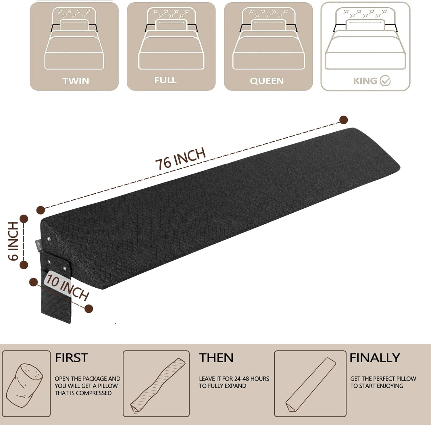 Relong Almohada de cuña de cama, almohada de cabecero, cuña de colchón, cierra el espacio (0-8 pulgadas) entre tu colchón y cabecero, relleno de