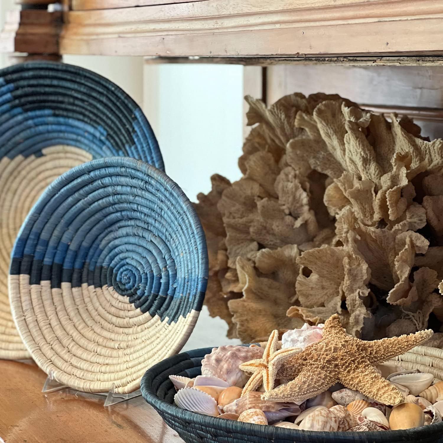 KAZI Cestas decorativas, decoración de pared y hogar, frutero y cesta de almacenamiento, hechas a mano con rafia, ecológicas por artesanos