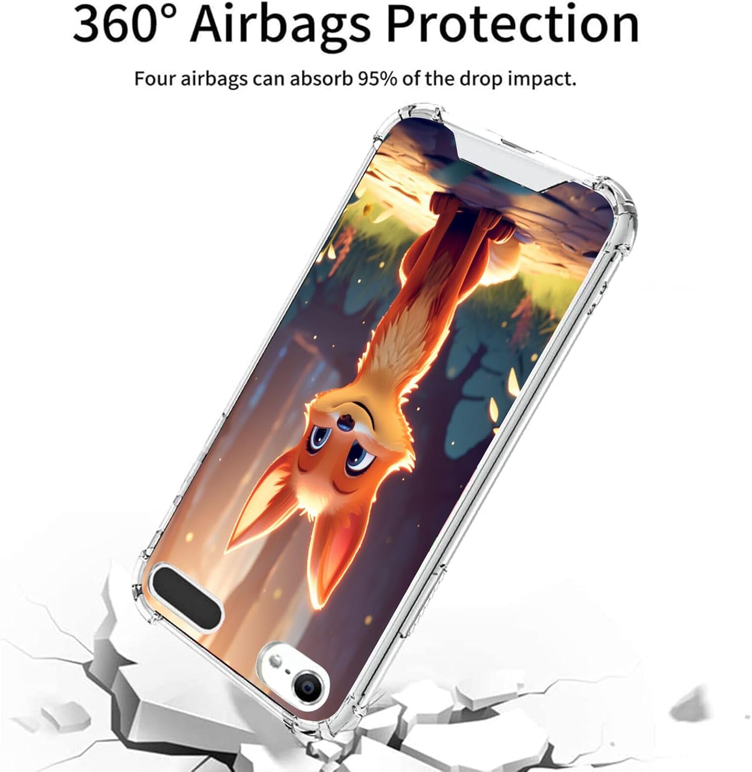 Elgzigok Funda transparente para iPod Touch 567 Fox-aa13 Funda protectora de silicona transparente para iPod Touch 567 a prueba de golpes con cuatro