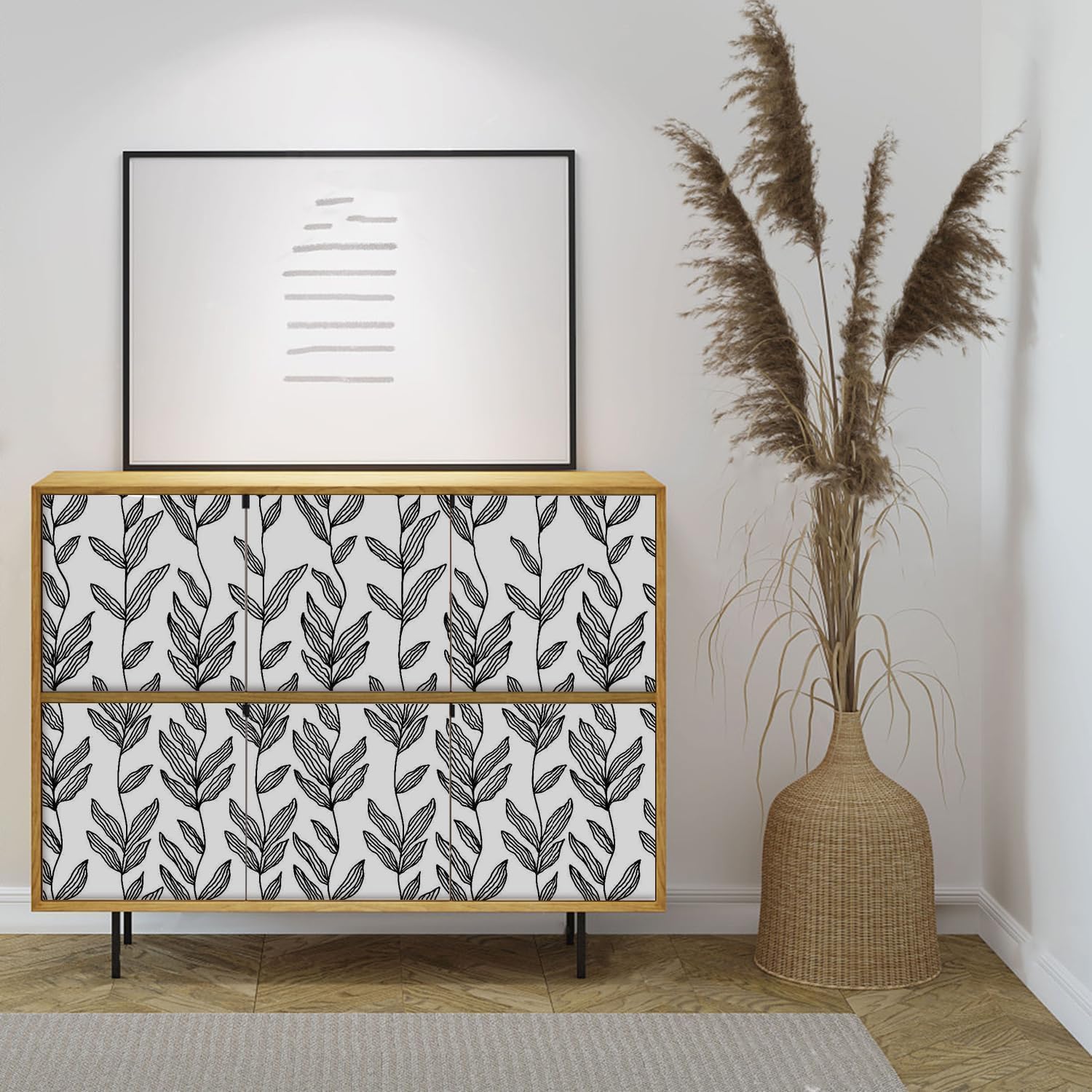 Papel tapiz autoadhesivo extraíble en blanco y negro, papel de contacto con hojas florales, moderno vinilo impermeable para cubrir paredes,