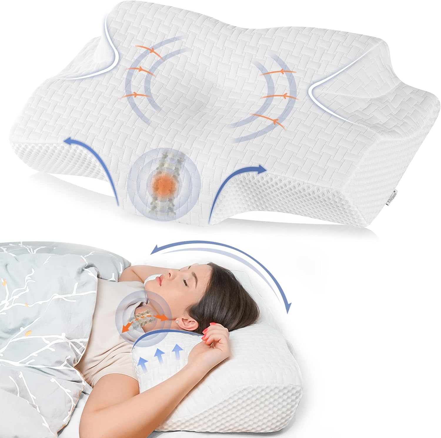 Elviros Funda de almohada cervical de espuma viscoelástica (blanco)