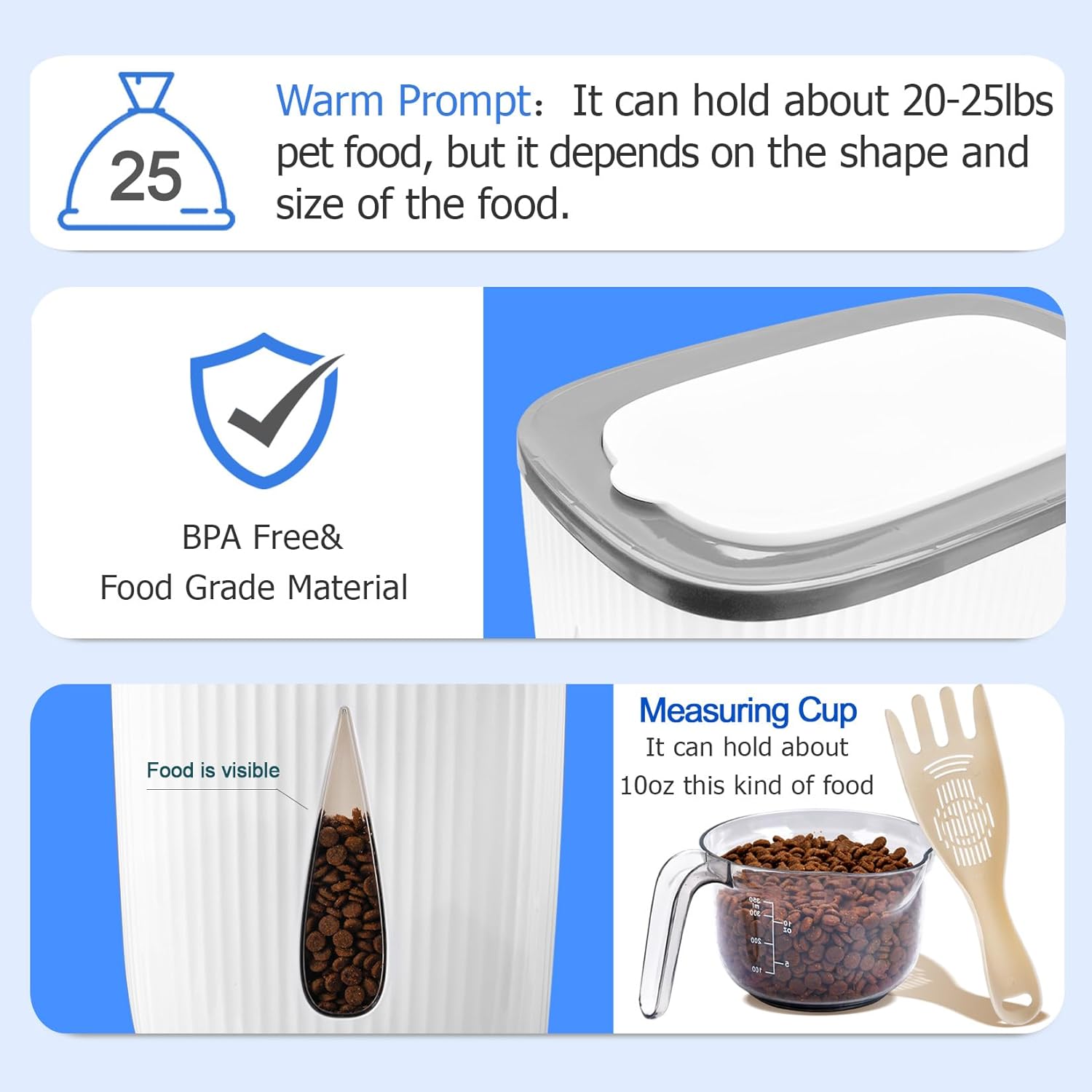 Xncooy Contenedor de almacenamiento de alimentos para perros, contenedor de almacenamiento de alimentos para gatos que mantiene los alimentos a