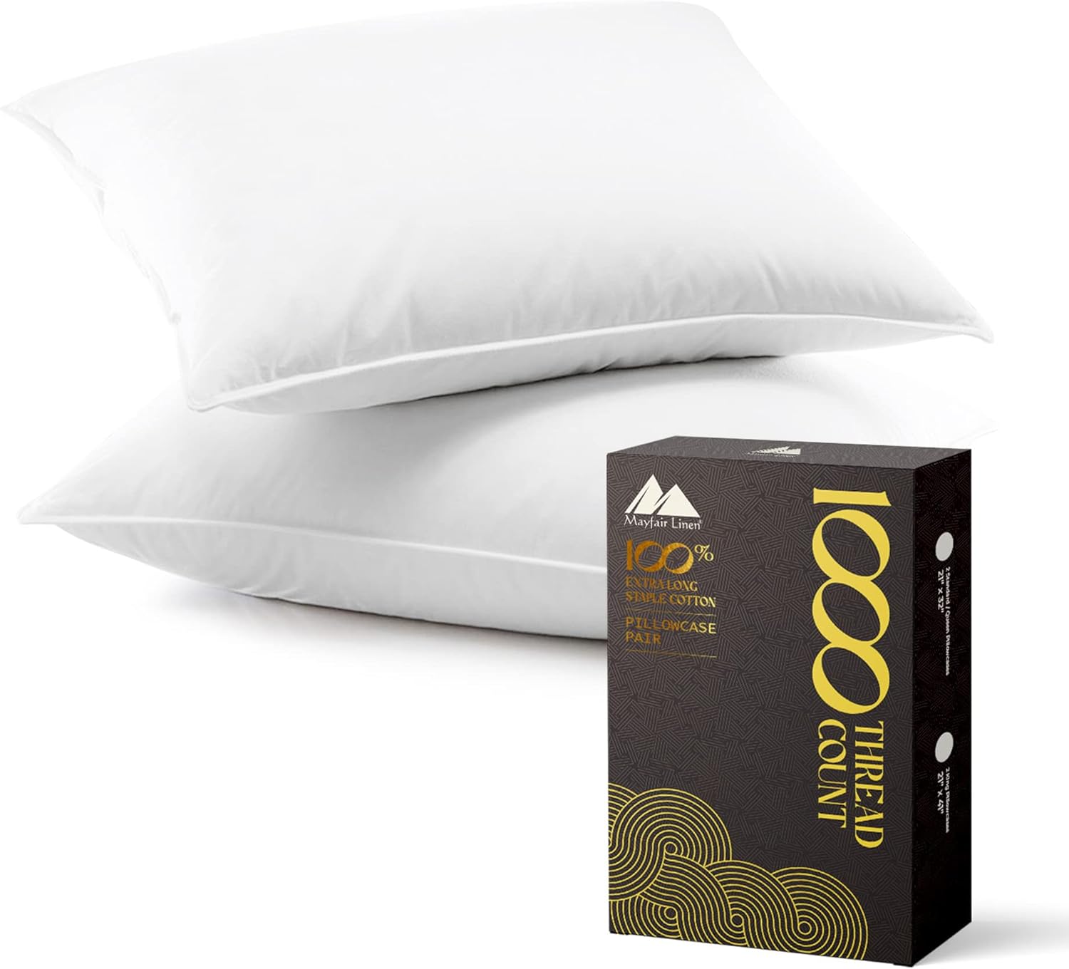 Mayfair Linen Juego de 2 fundas de almohada tamaño King de 100 % algodón puro, calidad de algodón egipcio de 1000 hilos, suaves, transpirables y