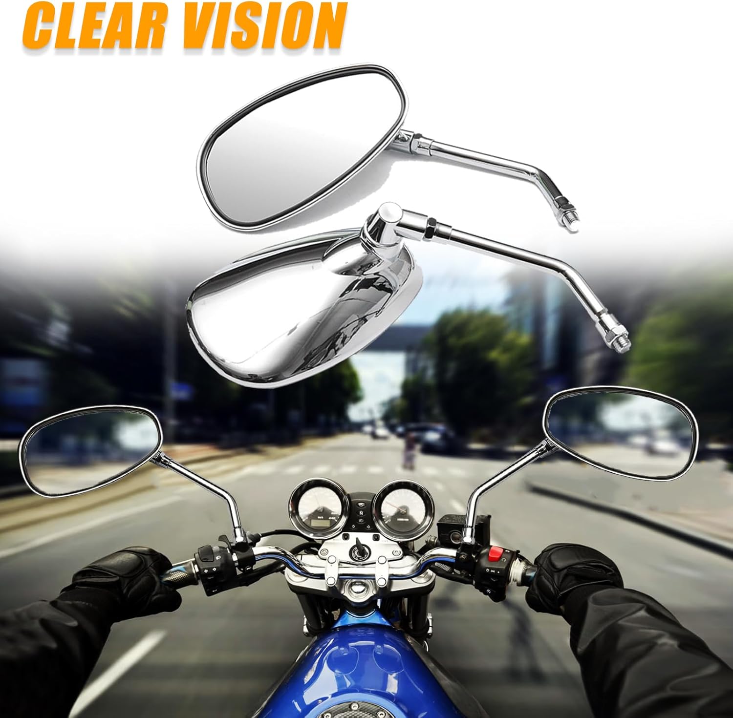DREAMIZER Espejo de motocicleta cromado de 0.394 pulgadas (0.394 in), espejos laterales universales compatibles con Street Bike Scooter Cruiser