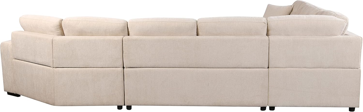 FANYE Cama y tumbona seccionales en forma de U Coner de 149 pulgadas, cama y diván seccional, sofá tapizado de felpilla de 7 plazas, sofá y sofá