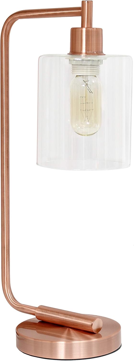 Simple Designs LD1036-RGD Bronson Lámpara de mesa con pantalla de cristal de estilo antiguo, estilo antiguo, color oro rosa