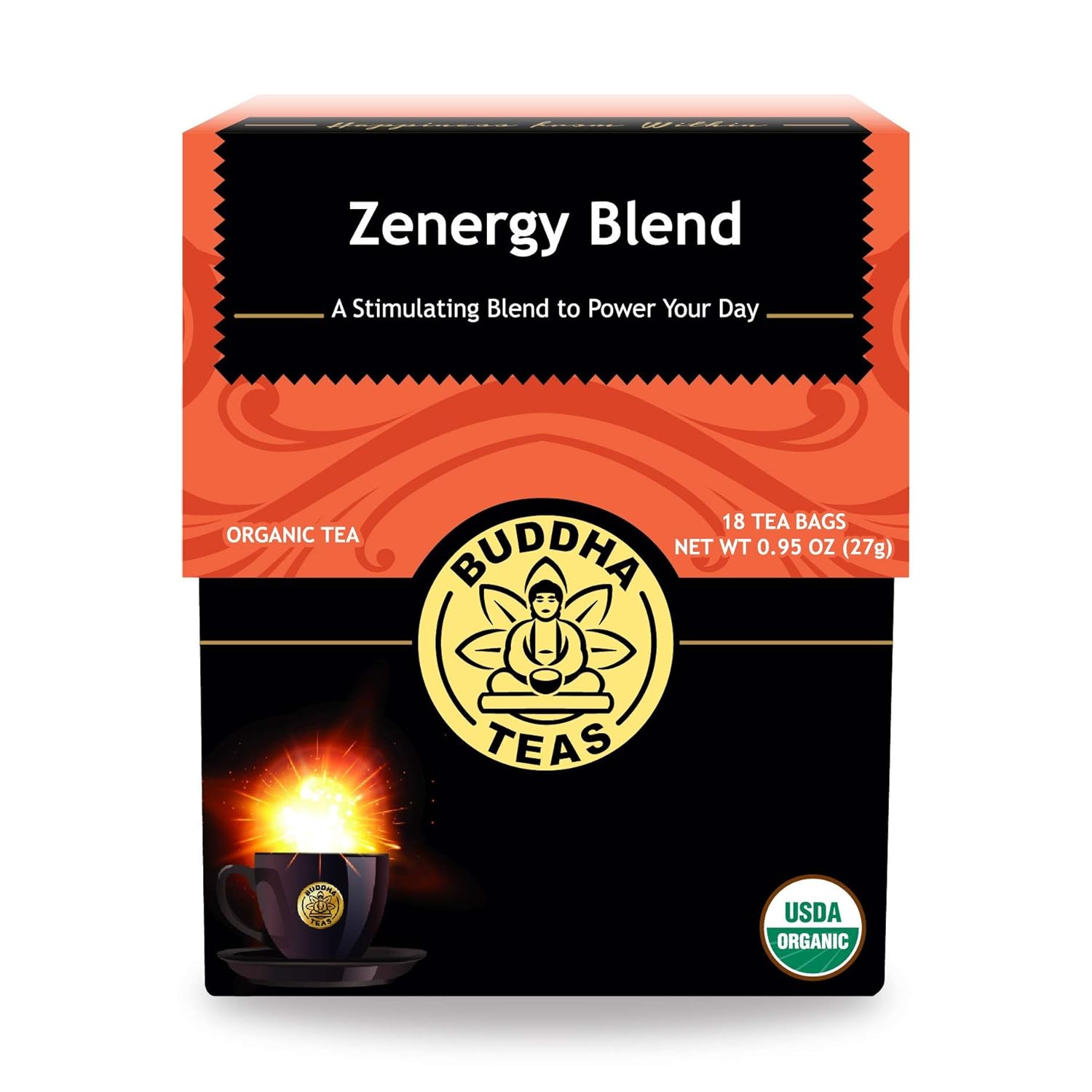 Buddha Teas Organic Zenergy Blend – OU Kosher, USDA Organic, CCOF Organic, 18 bolsas de té sin blanqueador