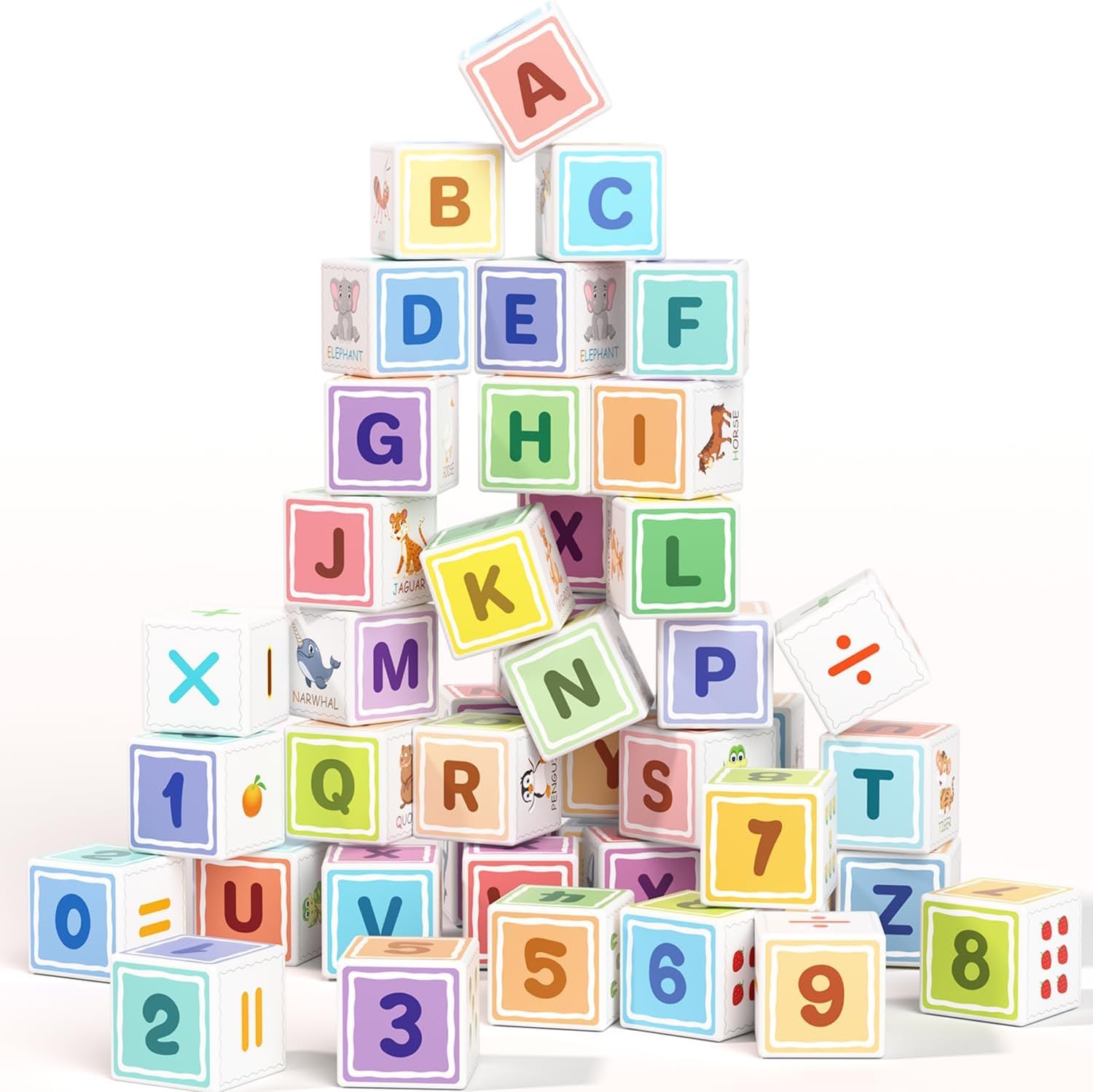 ABC 123 Bloques de construcción para niños pequeños, juguetes sensoriales de cubo magnético, aprendizaje preescolar del alfabeto, número y animales,