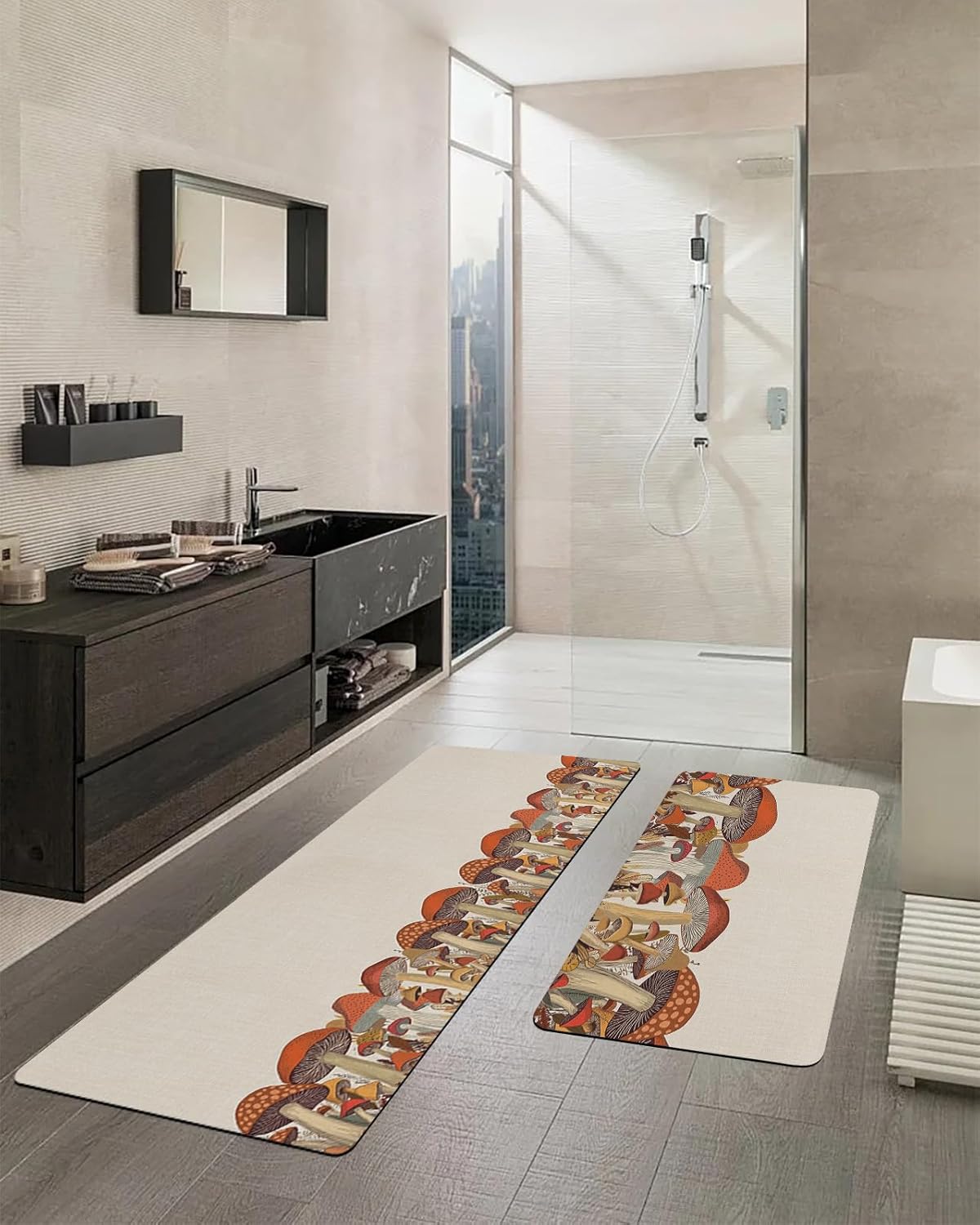 Tapete de baño antideslizante con diseño de hongos del bosque, tapete de baño de secado rápido y absorbente, tapete de ducha de tierra de diatomeas