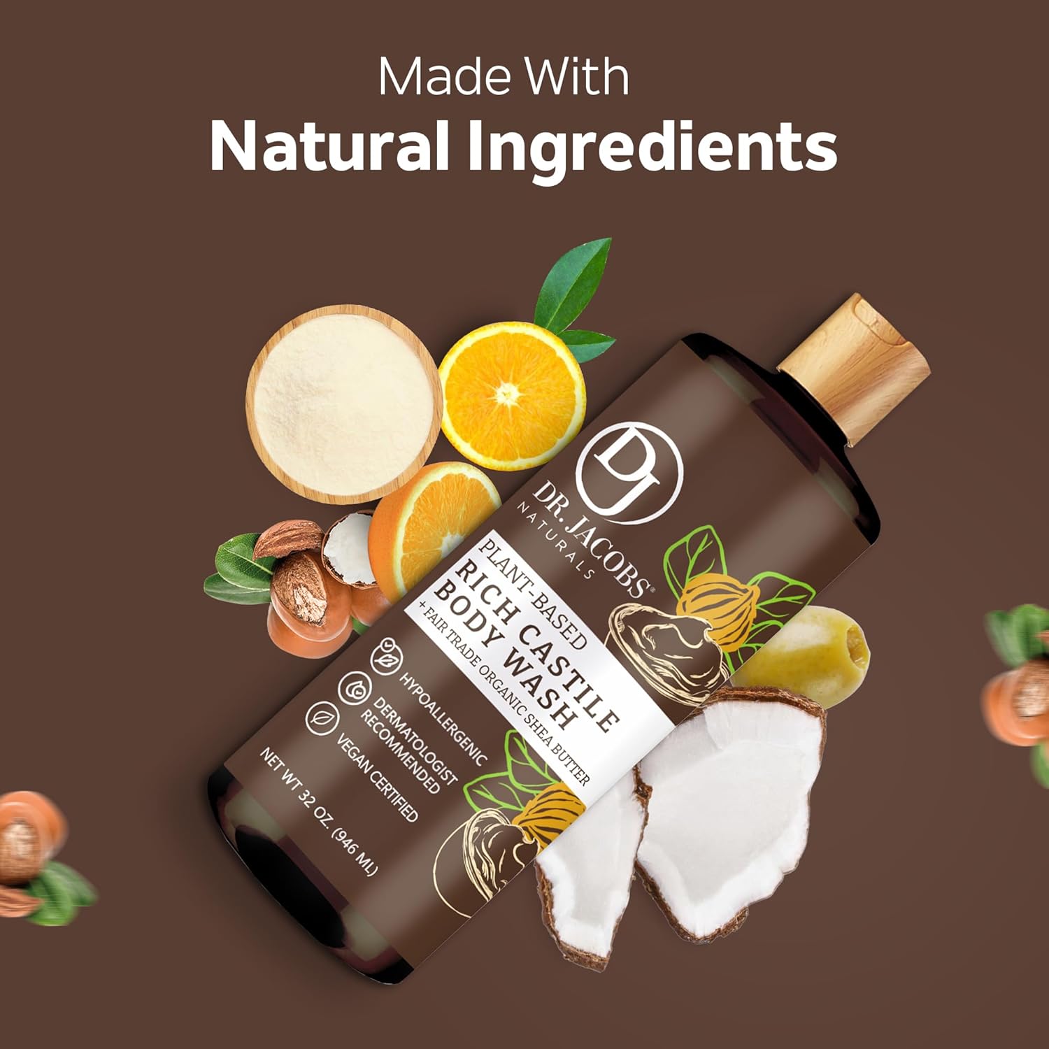 DR.JACOBS NATURALS Jabón corporal de manteca de karité de Castilla totalmente natural con ingredientes a base de plantas, suave y eficaz, sin