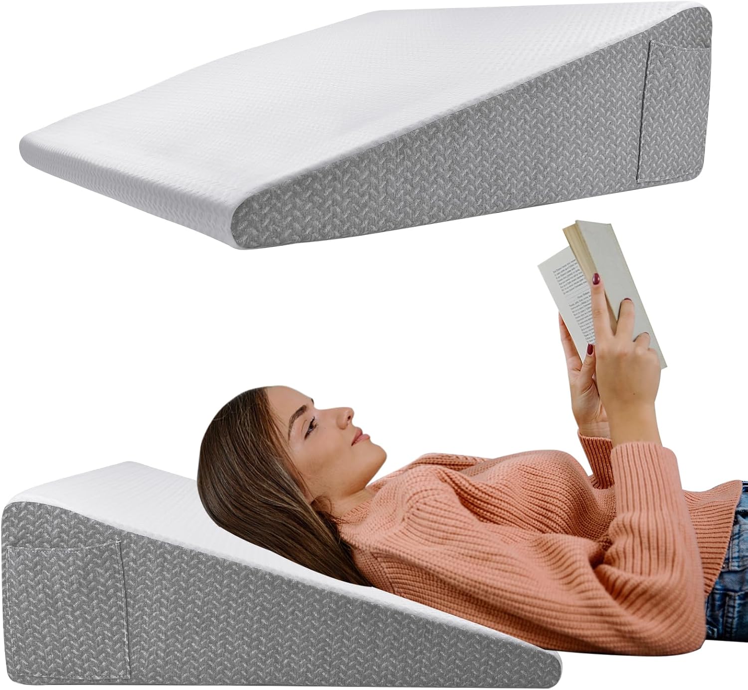 Almohada de cuña de cama para dormir, almohada triangular de espuma viscoelástica para cabeza, espalda, soporte de rodilla, almohadas de elevación