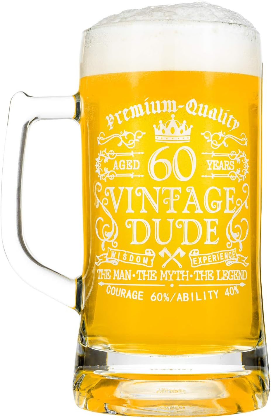Crisky Taza de cerveza vintage de 60 cumpleaños para hombres de 60 años, regalo de 21 onzas, vaso de cerveza de cumpleaños para él, marido, padre,
